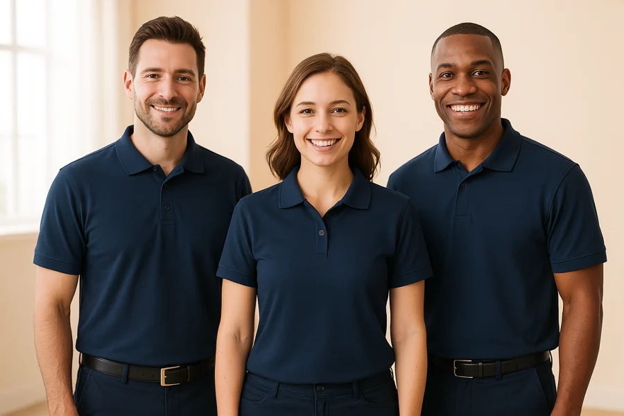 Business team in custom branded polos